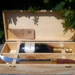 Champagnesabel Laguiole in luxe kist met fles Simonsig Kaapse Vonkel - Champagnesabres.eu
